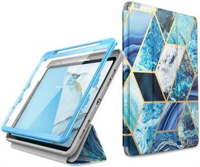 img 4 attached to 🌊 I-Blason Cosmo Case for iPad Air 4 10.9 (2020): Full-Body Trifold with Built-in Screen Protector, Ocean Design, Pencil Holder, Auto Sleep/Wake.