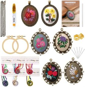 img 4 attached to 🧵 DIY Embroidery Pendant Kit - Set of 6 with Instructions, Needle Thread and Flower Patterns for Art Crafts - Create Your Own Embroidered Pendant Necklace