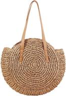 🏖️ beach chic: handwoven round straw bag for women - stylish summer shoulder crossbody purse logo