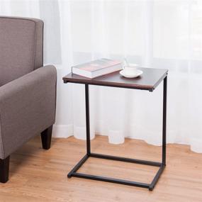 img 1 attached to Gorgeous GOFLAME Walnut Sofa Side End Table: A Versatile Laptop Holder & Snack Table with Portable Workstation