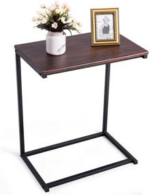 img 3 attached to Gorgeous GOFLAME Walnut Sofa Side End Table: A Versatile Laptop Holder & Snack Table with Portable Workstation