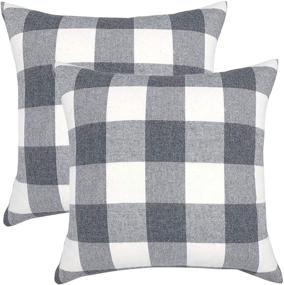 img 4 attached to 🔲 Rustic Vintage Buffalo Tartan Plaid Throw Pillow Covers (Set of 2) – Elegant Linen Cushion Cases for Sofas – 18''x18'' in Grey