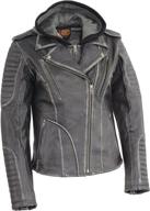π§₯ rub-off leather motorcycle jacket for women with removable hooded liner logo