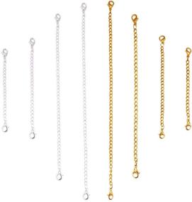 img 4 attached to 📿 Набор удлинителей для ожерелий и браслетов Tiparts из 8 штук с карабинами-крючками в золотом и серебряном цвете, длина: 6", 4", 3", 2