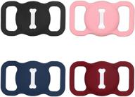 🐾 airtag dog collar silicone case cover holder accessory for pets cats - compatible with apple airtag finder location tracker - pack of 4: black, dark blue, wine red, pink logo