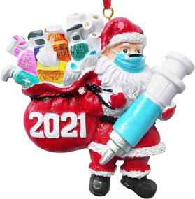 img 4 attached to 🎅 Veiai 2021 Christmas Decoration Ornament-Masked Santa for Xmas Tree Resin Hanging Ornament Indoor Home Decor (Upgraded): Festive Masked Santa for a Merry Xmas!