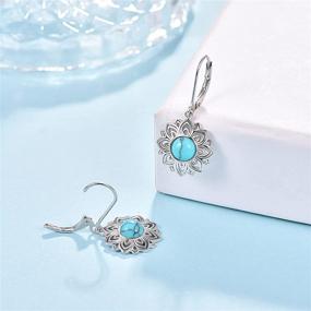 img 3 attached to 💎 Celtic Moonstone and Turquoise Leverback Earrings - 925 Sterling Silver Dangle Earrings with Celtic Knot Design - Jewelry Gifts for Women, Girls, and Teens