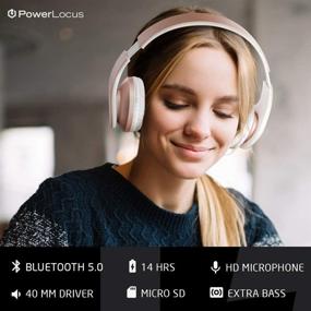 img 2 attached to 🎧 Беспроводные стерео наушники PowerLocus Bluetooth Over-Ear со складной конструкцией и микрофоном для iPhone, Samsung, LG, iPad - цвет розового золота.