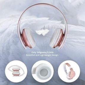 img 3 attached to 🎧 Беспроводные стерео наушники PowerLocus Bluetooth Over-Ear со складной конструкцией и микрофоном для iPhone, Samsung, LG, iPad - цвет розового золота.