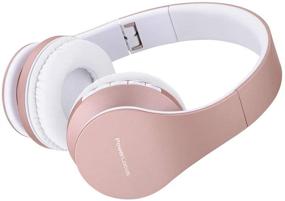 img 1 attached to 🎧 Беспроводные стерео наушники PowerLocus Bluetooth Over-Ear со складной конструкцией и микрофоном для iPhone, Samsung, LG, iPad - цвет розового золота.