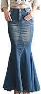 👗 lisueyne women's casual stretch waist washed denim ruffle fishtail skirts - long jean skirt with enhanced seo logo