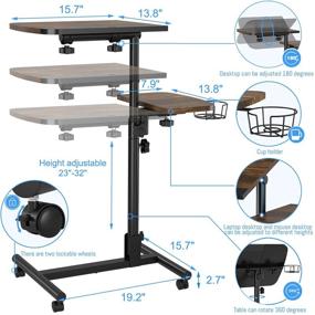img 3 attached to Удобный и компактный портативный стол для ноутбука: регулируемая высота, подставка для мыши, держатель для чашек 📚 для маленьких пространств, больниц и домашних кроватей - скатывающийся стол для удобной подвижности, деревянный коричневый