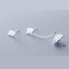 img 1 attached to 🌧️ Cute Cloud Umbrella Small Stud Earrings for Women & Teen Girls – Hypoallergenic & Nickel Free – Piercing Ear Huggie Asymmetrical Dangle Studs Earring – Personalized & Unique Sterling Silver Jewelry