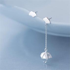 img 2 attached to 🌧️ Cute Cloud Umbrella Small Stud Earrings for Women & Teen Girls – Hypoallergenic & Nickel Free – Piercing Ear Huggie Asymmetrical Dangle Studs Earring – Personalized & Unique Sterling Silver Jewelry