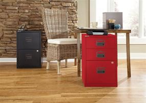 img 1 attached to 🔴 Bisley 2-Drawer Steel Filing Cabinet for Home or Office in Cardinal Red (Model: FILE2-RD)