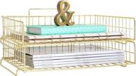 enhance your desk organization with blu monaco gold desk organizer set - stackable paper tray with metal wire design - 2 tier tray for letters and documents logo