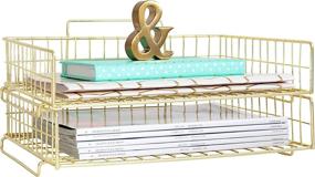 img 4 attached to Enhance Your Desk Organization with Blu Monaco Gold Desk Organizer Set - Stackable Paper Tray with Metal Wire Design - 2 Tier Tray for Letters and Documents