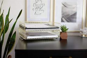 img 3 attached to Enhance Your Desk Organization with Blu Monaco Gold Desk Organizer Set - Stackable Paper Tray with Metal Wire Design - 2 Tier Tray for Letters and Documents