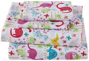img 2 attached to ✨ Girls Dinosaur Palm Tree Butterflies Sheet Set: Pink, Yellow, Blue & Light Green, Twin Size - New Arrival # Dinosaur Pink