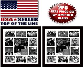 img 1 attached to 🖼️ Studio 500 Collage Photo Frames - 2-Pack Set of 20x20-inch Real Wood Frames, Tempered Glass, Ivory White Core Beveled Matte Board for 11 Picture Openings, Available in Black