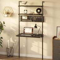 💻 rolanstar wall mounted computer desk with storage shelves, industrial ladder style floating writing desk, 3 tiers leaning desk for small spaces, home office organizer, black logo