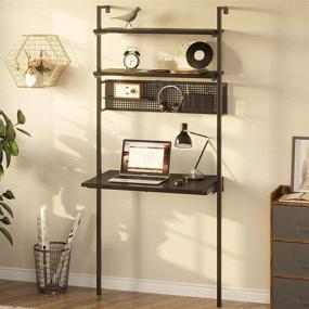 img 3 attached to 💻 Rolanstar Wall Mounted Computer Desk with Storage Shelves, Industrial Ladder Style Floating Writing Desk, 3 Tiers Leaning Desk for Small Spaces, Home Office Organizer, Black