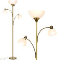 🔆 brightech sky dome double: high brightness torchiere floor lamp with 2 reading lights - perfect for living rooms and bedrooms - efficient led office lighting - tall brass pole logo
