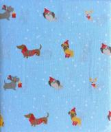 nate & nat bedding: festive 4-piece king size flannel cotton sheet set with dogs in christmas hats and sweaters on sky blue - best in snow logo