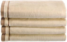 img 4 attached to 🛀 4 Pack of Creative Scents 100% Cotton Velour Fingertip Towels - Extra Absorbent Soft Face Towel Set - Ideal for Bathroom, Powder Room - Cream with Embroidered Brown Trim - 11 by 18 Inches