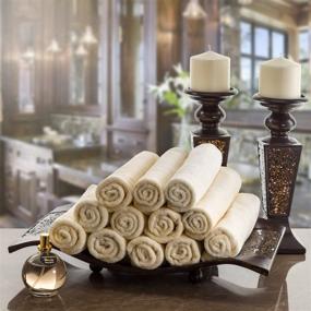 img 1 attached to 🛀 4 Pack of Creative Scents 100% Cotton Velour Fingertip Towels - Extra Absorbent Soft Face Towel Set - Ideal for Bathroom, Powder Room - Cream with Embroidered Brown Trim - 11 by 18 Inches