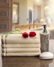img 3 attached to 🛀 4 Pack of Creative Scents 100% Cotton Velour Fingertip Towels - Extra Absorbent Soft Face Towel Set - Ideal for Bathroom, Powder Room - Cream with Embroidered Brown Trim - 11 by 18 Inches