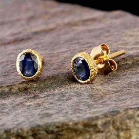 img 2 attached to 💎 18K Yellow Gold Handcrafted Stud Earrings with 0.75 Carat Blue Sapphire Authentic Birthstone Gemstone for Women and Girls