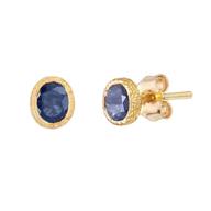 💎 18k yellow gold handcrafted stud earrings with 0.75 carat blue sapphire authentic birthstone gemstone for women and girls logo