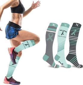 img 1 attached to 🏃 Running Knee High Compression Socks - Set of 3 Pairs for Cancer Awareness