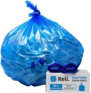 🔵 reli. supervalue 65 gallon blue recycling bags - 50 count heavy duty trash bags for 64-65 gallon toter trash cans - large can liners for recycling logo