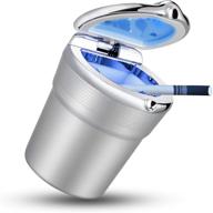 🚗 iukus car cigarette ashtray with lid and blue led light indicator - stainless smokeless vehicle ashtray for car cup holder, home, office logo
