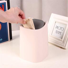 img 3 attached to Sheebo Modern Plastic Mini Wastebasket Trash Can with Lid - Ideal for Bathroom, Vanity, Desktop, or Coffee Table - Dispose of Cotton Rounds, Makeup Sponges, Tissues - 2 Liter (Tall - Pink)