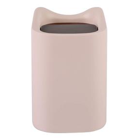 img 4 attached to Sheebo Modern Plastic Mini Wastebasket Trash Can with Lid - Ideal for Bathroom, Vanity, Desktop, or Coffee Table - Dispose of Cotton Rounds, Makeup Sponges, Tissues - 2 Liter (Tall - Pink)