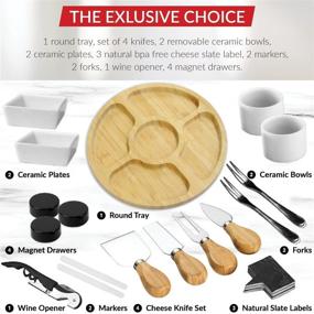 img 2 attached to Bamboo Cheese Board Set with Magnetic Drawers, Ceramic Bowls, Plates, 🎁 and Charcuterie Cutlery Knife Set – Perfect Gift for Birthdays, Wedding Registry, Housewarming