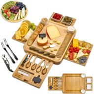 bamboo cheese board set with magnetic drawers, ceramic bowls, plates, 🎁 and charcuterie cutlery knife set – perfect gift for birthdays, wedding registry, housewarming logo