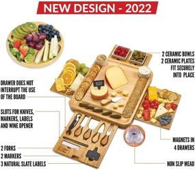 img 3 attached to Bamboo Cheese Board Set with Magnetic Drawers, Ceramic Bowls, Plates, 🎁 and Charcuterie Cutlery Knife Set – Perfect Gift for Birthdays, Wedding Registry, Housewarming