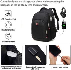 img 2 attached to 🎒 Extra Large Anti-theft Laptop Backpack for Travel, College, and Business - USB Charging Port, Water Resistant, Fits 17-inch Laptop - Men's and Women's Bag, Black