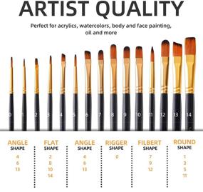 img 2 attached to 🖌️ Color Technik Paint Brush Set: 15 Artist Quality Brushes for Acrylic, Watercolor, Gouache, Oil, Face Paint & More. Hand Made with Taklon Hair in Round, Flat, Filbert, Angle & Rigger Styles