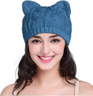 😺 cute cat ear knit cable rib hat cap beanie for women, men, girls, boys, and teens - v28 логотип