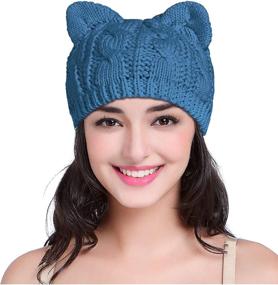 img 4 attached to 😺 Cute Cat Ear Knit Cable Rib Hat Cap Beanie for Women, Men, Girls, Boys, and Teens - v28