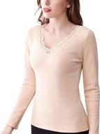 🔥 flygo women's fleece-lined lace v-neck thermal underwear tops: stylish and warm! logo