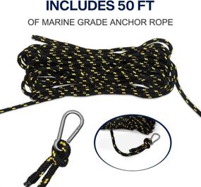 img 2 attached to 🛶 Obcursco Kayak Anchor Kit - Marine Anchoring Set with 3.5 Pound Folding Grapnel for Kayak Fishing, Canoe, Jet Ski, SUP Board, Small Boat - Includes 50 Feet of Marine Anchor Line (Black & Yellow)