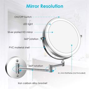 img 1 attached to Alvorog LED Lighted Wall Mounted Makeup Mirror - Double Sided 5X Magnification, 360° Swivel, Extendable for Bathroom Hotels - Battery Powered (Batteries Not Included), 7 inches