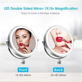 img 3 attached to Alvorog LED Lighted Wall Mounted Makeup Mirror - Double Sided 5X Magnification, 360° Swivel, Extendable for Bathroom Hotels - Battery Powered (Batteries Not Included), 7 inches