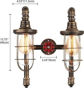 img 3 attached to Bronze Industrial Water Pipe Wall Sconce with Metal Cage Frame and Clear Glass Shade - KWOKING Barn Hanging Lamp, 2-Light Wall Light Fixture